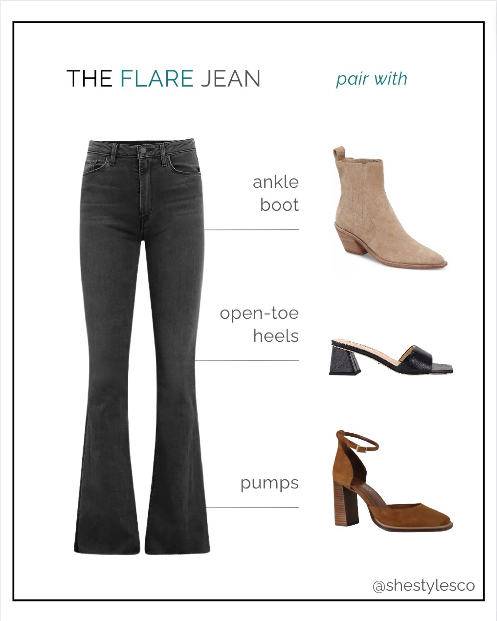 Pairing Guide: Jeans & Shoes👖
FLARE JEANS
Boots
Open-toe Heels
Pumps

Spring style. Spring outfit. Bootcut jeans. Flare jeans. Spring fashion. Outfit idea. Jeans outfit.

#LTKstyletip