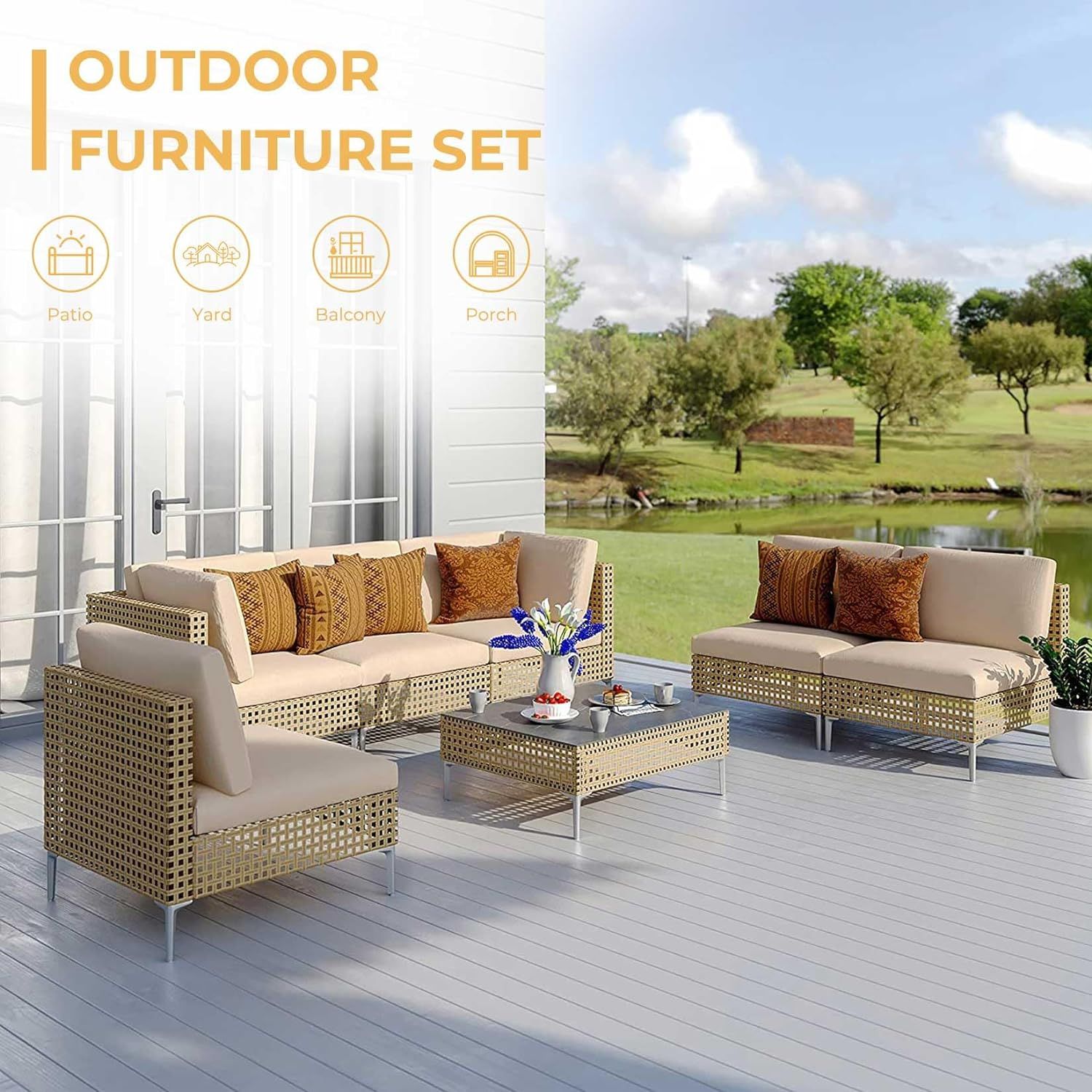 Grand patio 7-Piece Wicker Patio Furniture Set, All-Weather Outdoor Conversation Set Sectional So... | Amazon (US)