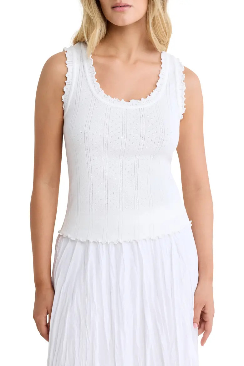 Ella Rib Lettuce Trim Cotton Pointelle Tank (Women) | Nordstrom | Nordstrom
