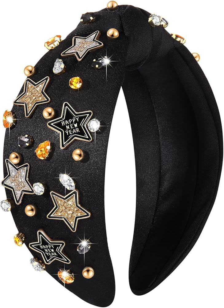 mokkia New Year’s Eve Headbands Happy New Year Headband for Women Beaded 2024 NYE Star Headband... | Amazon (US)