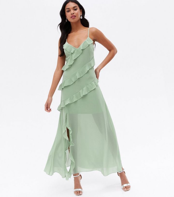 Light Green Chiffon Ruffle Strappy Midi Dress
						
						Add to Saved Items
						Remove from S... | New Look (UK)