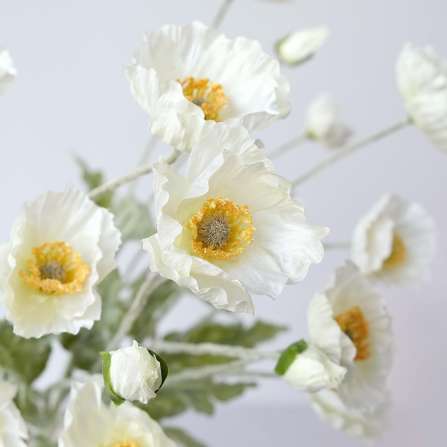 White Poppy Silk Flowers, 6pcs Lifelike Artificial Plants & Flowers, Faux Poppies Bouquet with Lo... | Amazon (US)