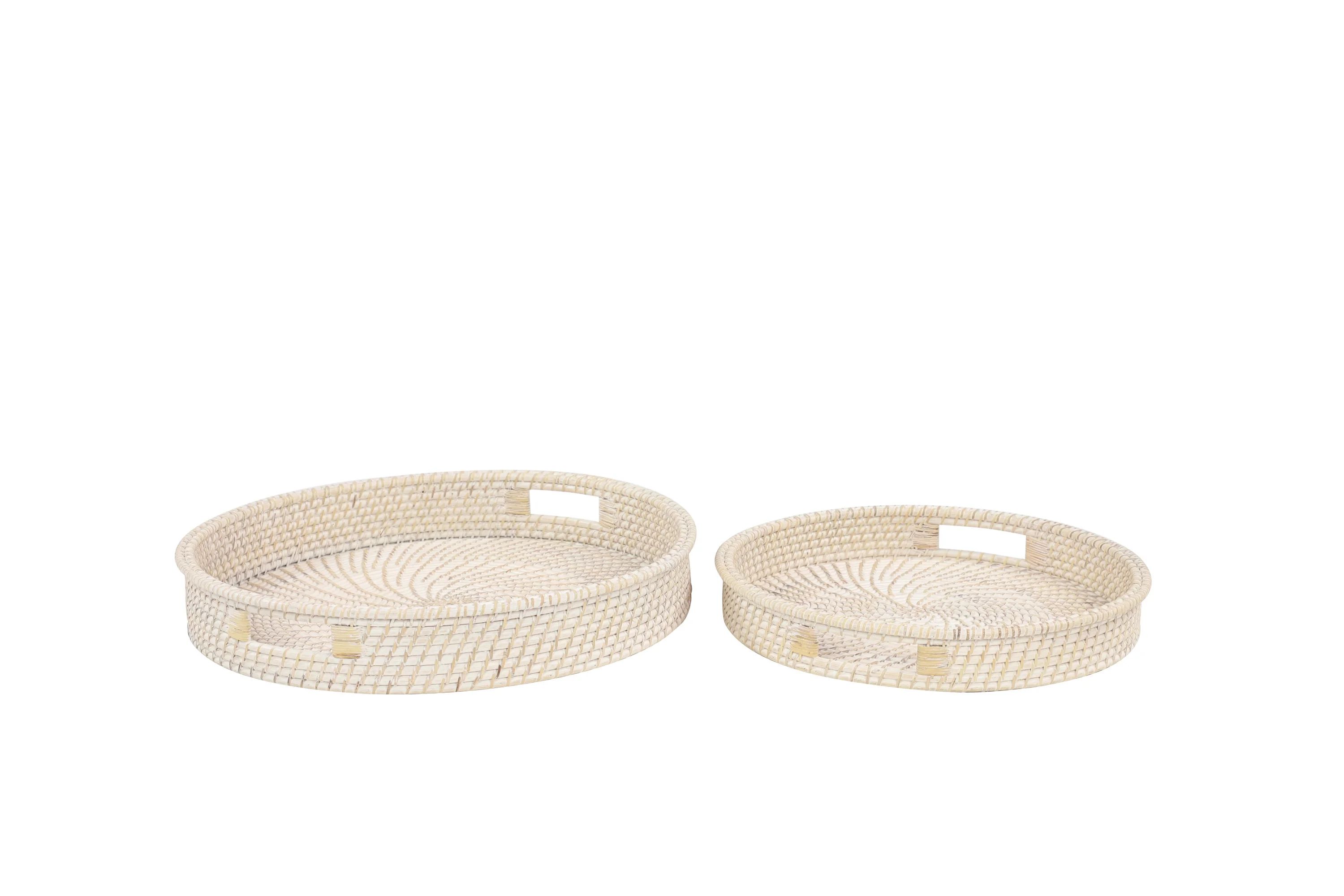 DecMode 20", 16"W Cream Rattan  Tray with Slot Handles, 2-Pieces | Walmart (US)