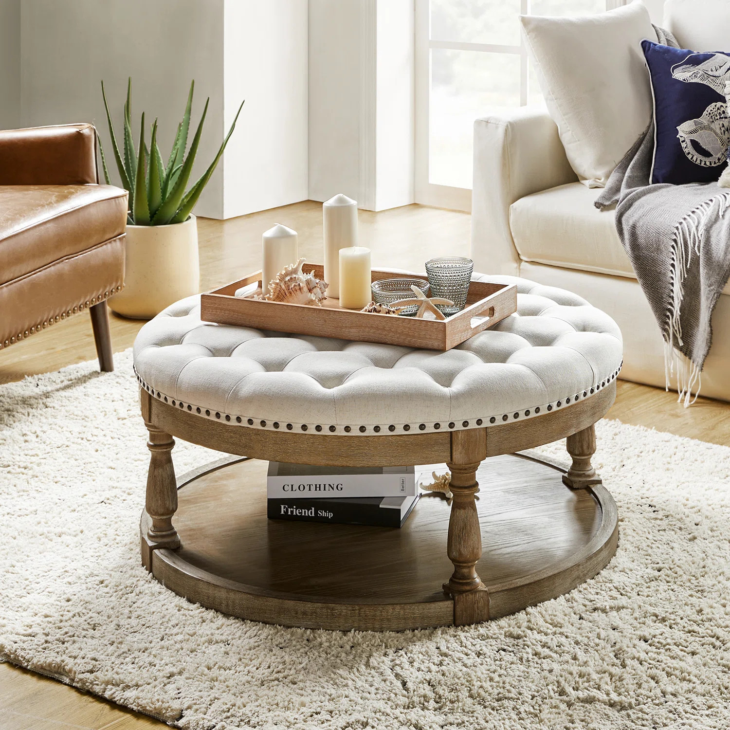 Kat 35"W Farmhouse Upholstered Storage Button-Tufted Ottoman | Wayfair North America
