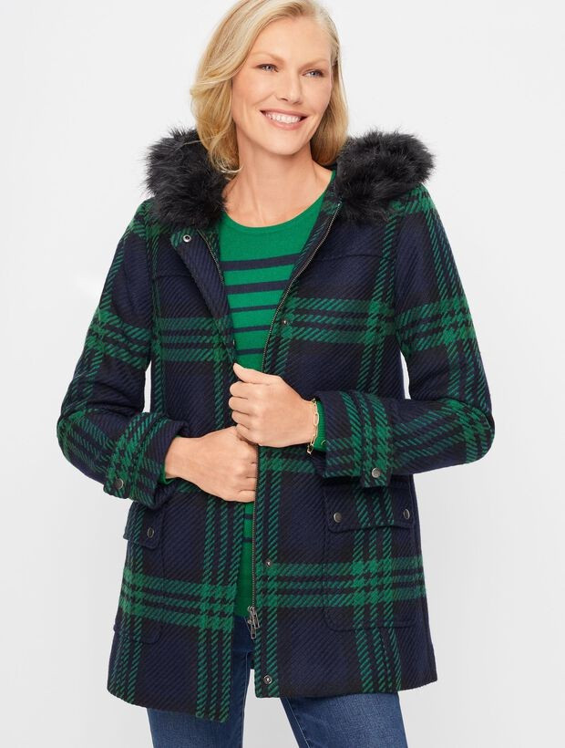 Faux Fur Lined Parka - Black Watch Plaid | Talbots