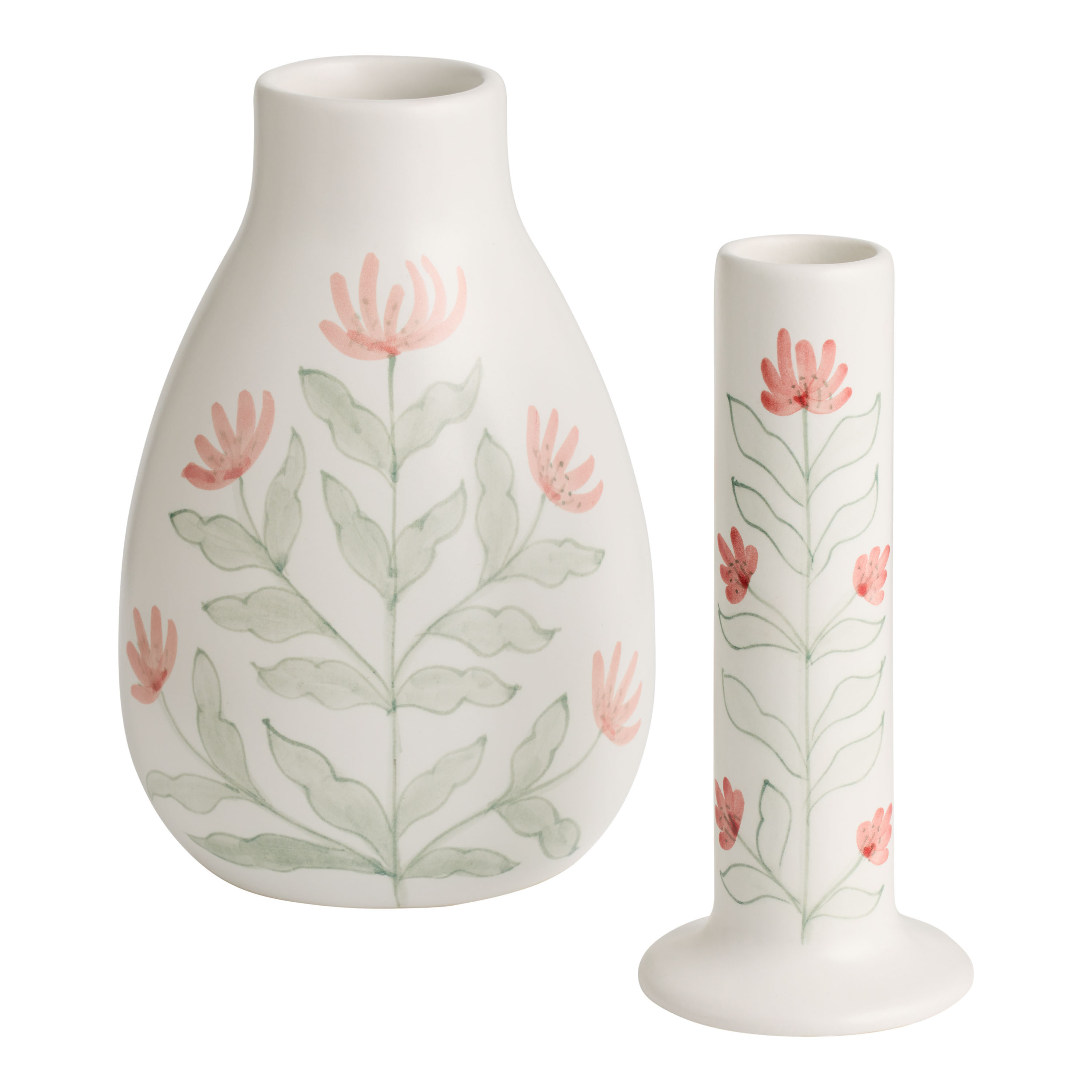 Ceramic Pink and Green Flowers Hand Painted Vase | World Market