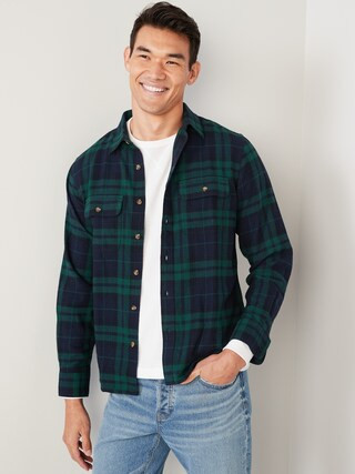 Regular-Fit Plaid Double-Brushed Flannel Shirt for Men | Old Navy (CA)