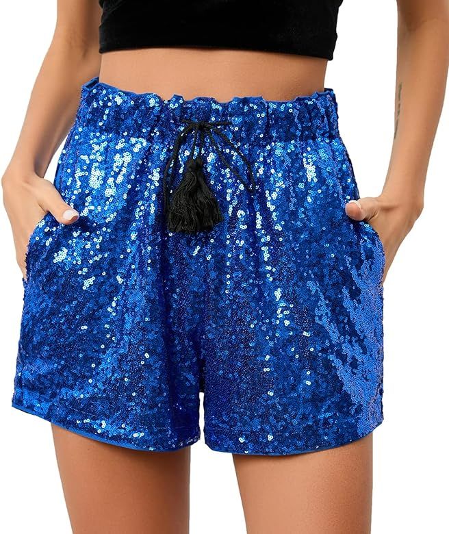 Women's Summer Sequins Shorts High Waist Casual Loose A Line Hot Pants Sparkly Clubwear Night-Out Sk | Amazon (US)