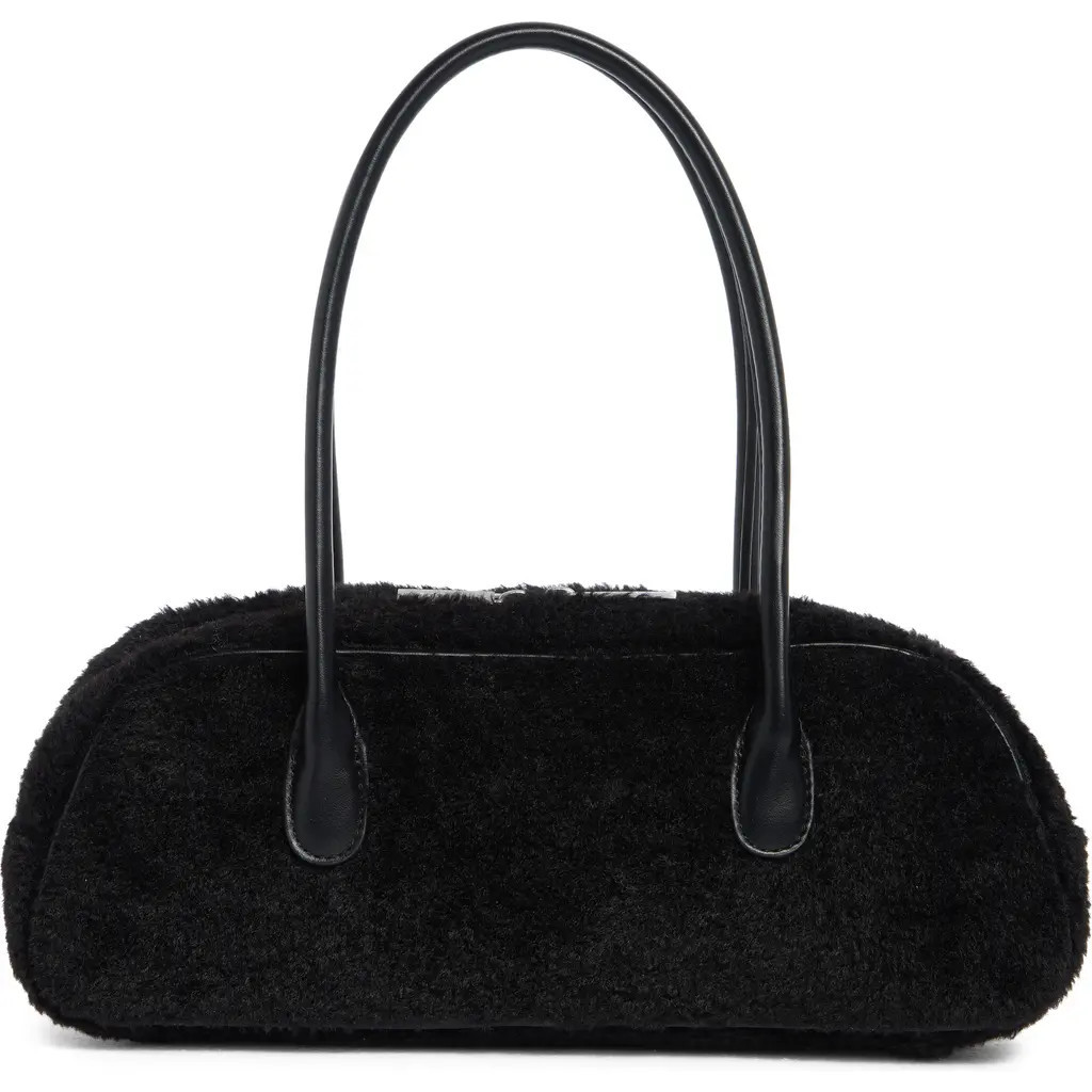 BCBG Angled Faux Fur Shoulder Bag in Black at Nordstrom Rack | Nordstrom Rack