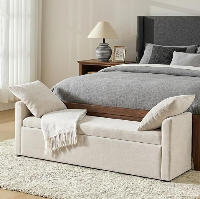 HULALA HOME 59" Storage Bench with 2 Throw Pillows, Modern Long Bedroom Bench for End of Bed, Com... | Amazon (US)