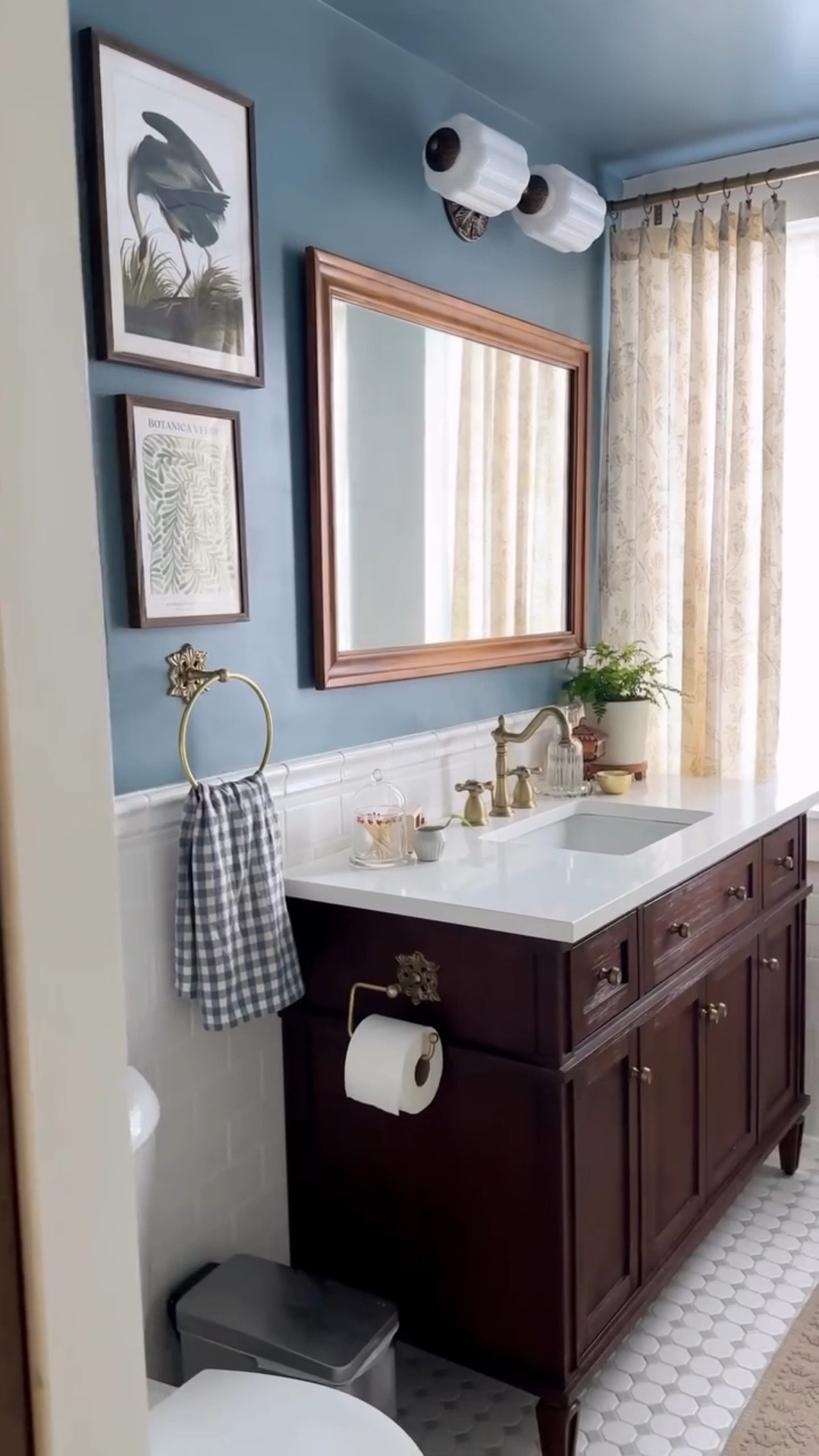 Finishing touches 🫶

I specifically looked for beautiful glass pieces at the thrift store to elevate the bathroom a bit, and the thrift gods did not disappoint 🙏

Isn’t it always those little touches that take a room from good to great?? 

Vanity and faucets @signaturehw 
Light fixture, hooks, and hardware @anthropologiehome
Gallery wall @desenio 

#bathroominspo #bathroomgoals #bathroomrenovation #oldhouselove

#LTKHome