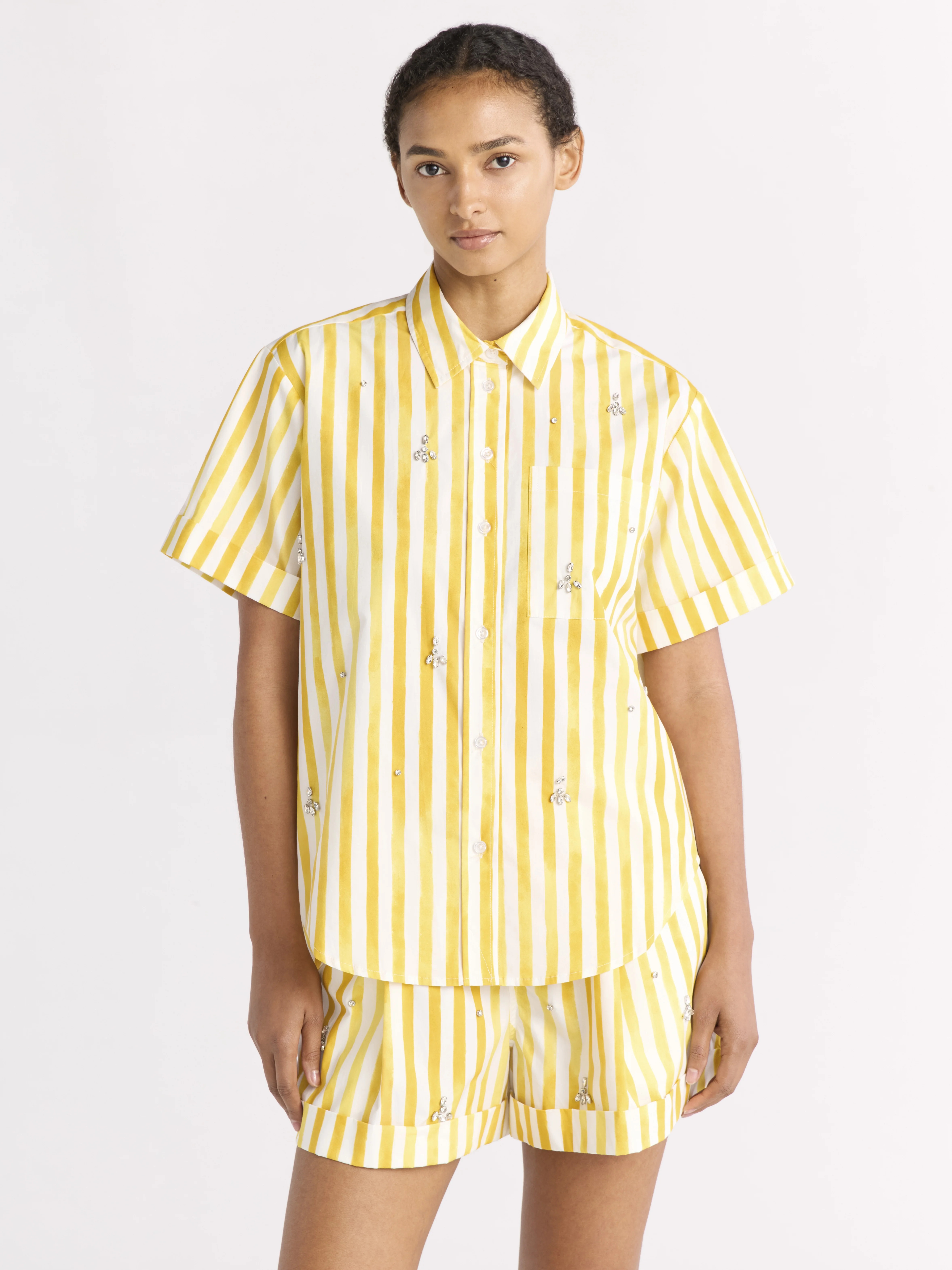 Free Assembly Women's Embellished Cotton Button Up Shirt, Sizes XS-XXL | Walmart (US)