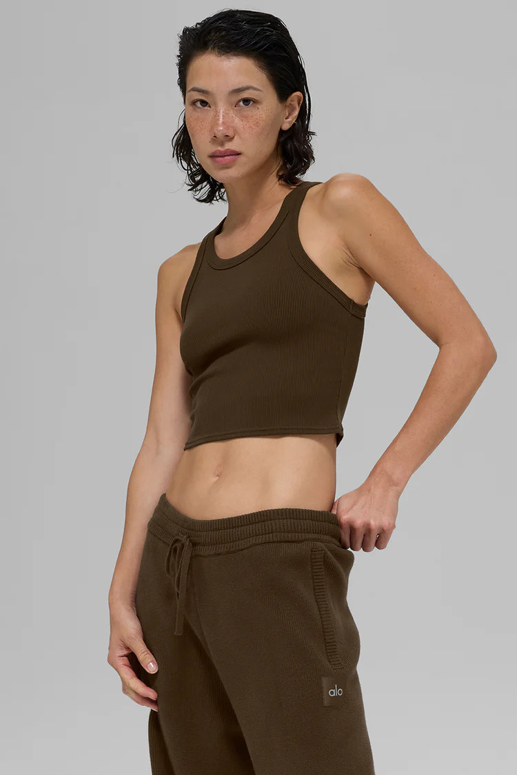 Goddess Ribbed Go-To Tank - Espresso | Alo Yoga (US)