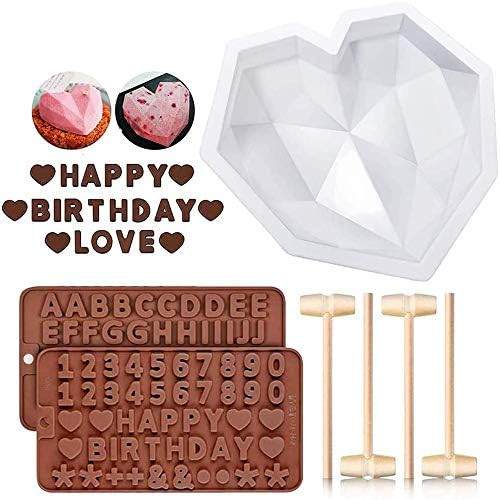 Diamond Heart Shaped Mousse Cake Mold Trays, 8.7 inch Silicone Dessert Baking Pan Safe Not Sticky... | Amazon (US)