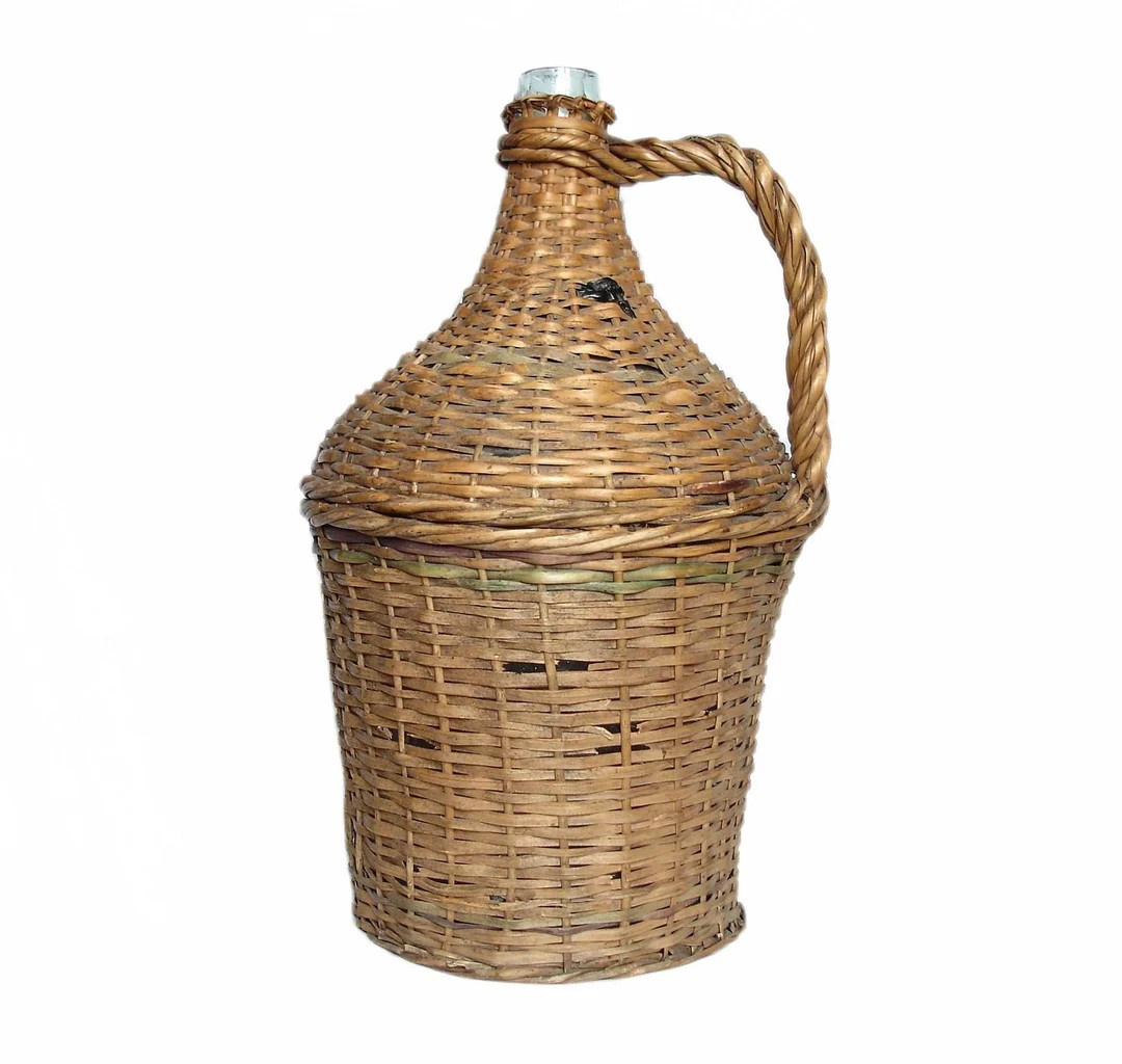 7l. Vintage Wicker Wine Demijohn Bottle With Handle. Retro - Etsy | Etsy (US)