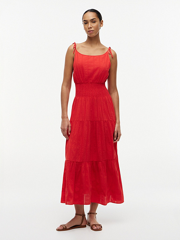 Self-Tie Strap Smock Midi Dress | Orange | Tommy Hilfiger | Tommy Hilfiger UK