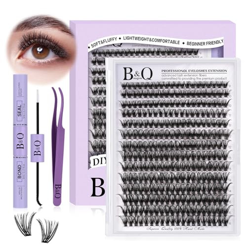 DIY Lash Extension Kit 280pcs Individual Lashes Cluster B&Qaugen D Curl Eyelash Extension Kit Lash Clusters with Lash Bond and Seal and Lash Applicator Tool for Self Application (KIT,40D-D-9-16MIX) | Amazon (US)