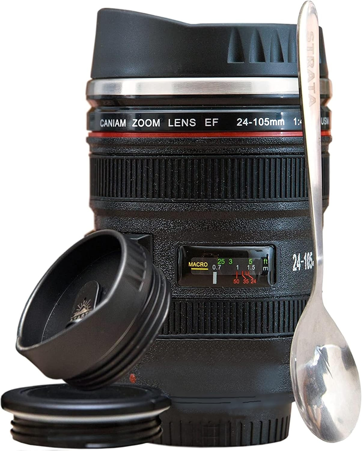 STRATA CUPS Camera Lens Coffee Mug -13.5oz, SUPER BUNDLE! (2 LIDS + SPOON) Stainless Steel Thermo... | Amazon (US)
