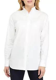 Women's Long Sleeve Poplin Ruffle Top | Belk