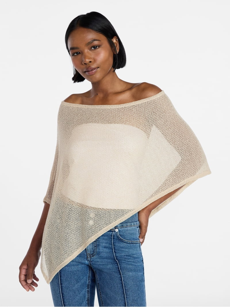 No Boundaries Asymmetrical Hem Knit Poncho Top, Women's XXS-XXL | Walmart (US)