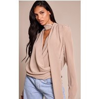 Stone Chiffon Scarf Detail Extreme Cowl Neck Blouse | PrettyLittleThing US