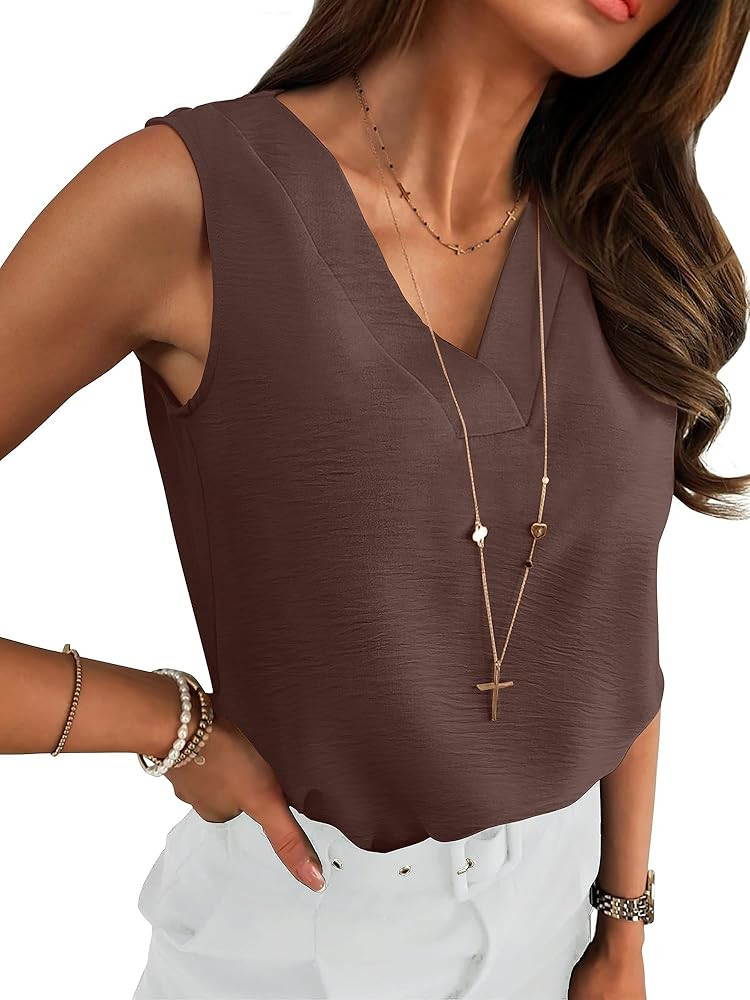 ANRABESS Tank Top for Women Dressy Casual Business Work Blouses Sleeveless V Neck Textured Tops 2... | Amazon (US)