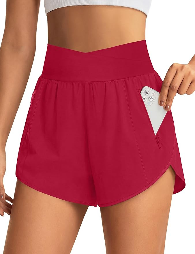 BMJL Women's Athletic Shorts High Waisted Running Short Pockets Gym Elastic Quick Dry Workout Sho... | Amazon (US)