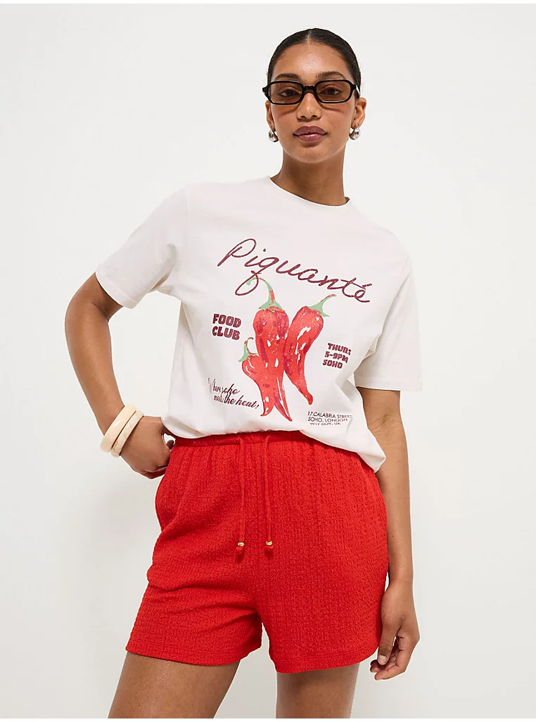 Red Textured Drawstring Waist Shorts | George