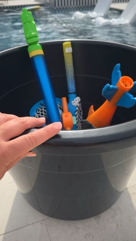 I turned this black utility bucket from @walmart into a holder for our pool toys! I added wheels from Amazon to the bottom and it turned out so good!

#LTKhome #LTKVideo #LTKSeasonal