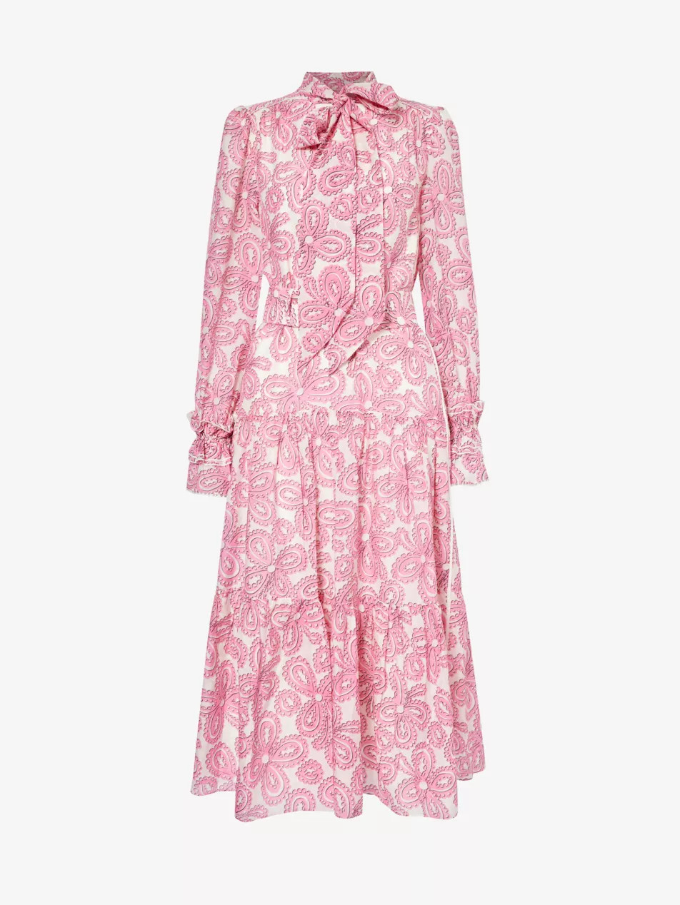 Floral-print cotton and silk-blend midi dress | Selfridges