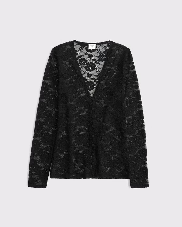 Long-Sleeve Lace Button-Through Top | Abercrombie & Fitch (US)