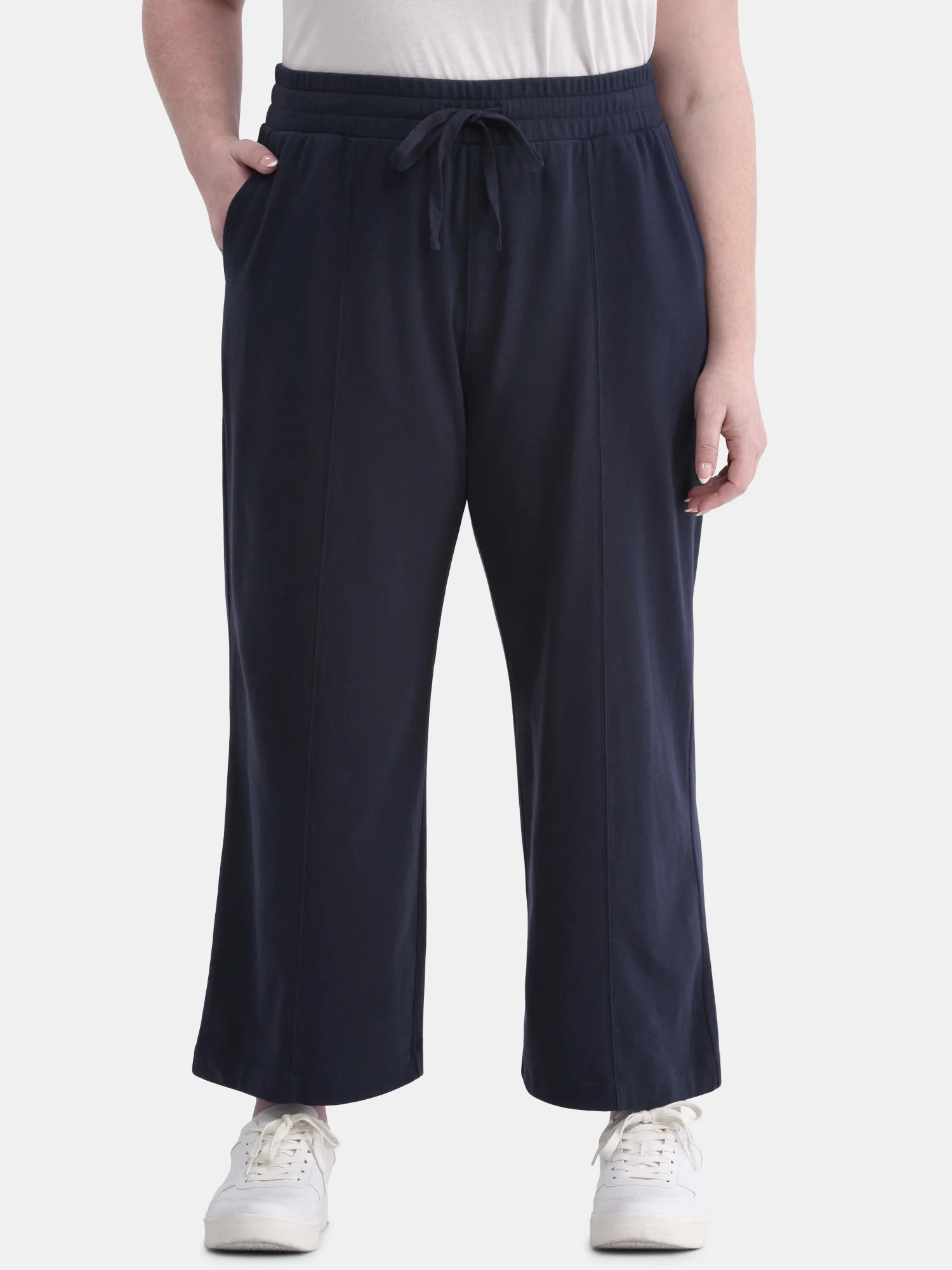 Terra & Sky Women’s Plus Size Cropped Knit Pants, 25" Inseam, Sizes 0X-4X | Walmart (US)