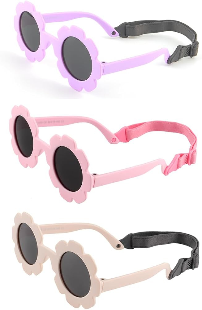 Baby flower Sunglasses with Strap girls Flexible Bendable Polarized Sunglasses for Infant Boys Gi... | Amazon (US)