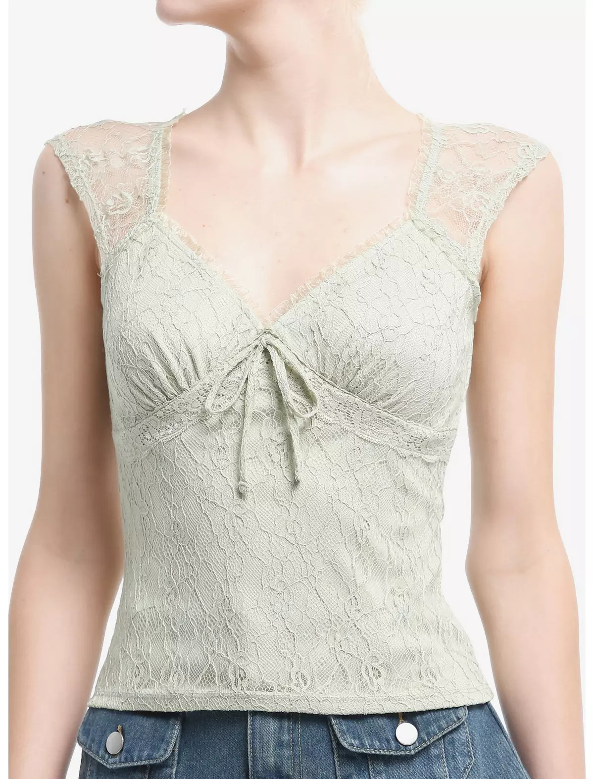 Thorn & Fable Light Green Lace Sweetheart Top | Hot Topic