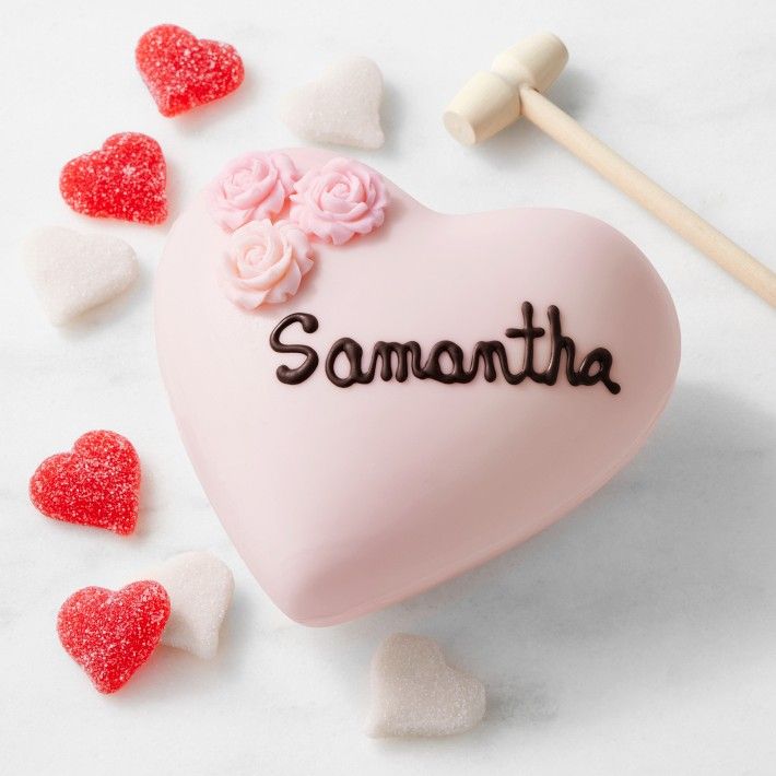 Personalized Chocolate Breakable Pink Heart with Roses | Williams-Sonoma