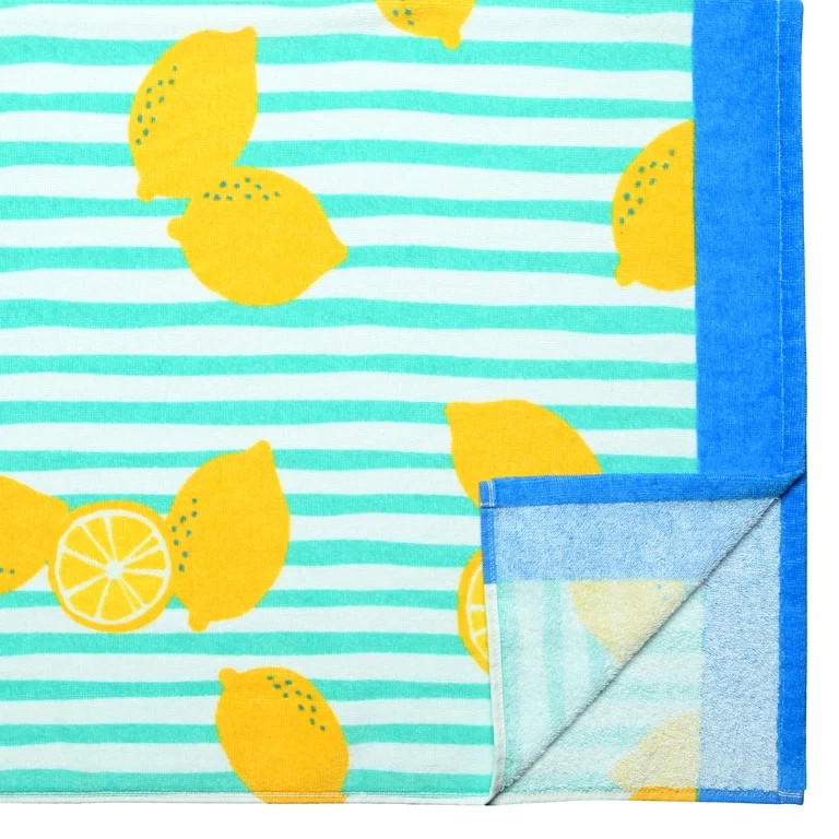 Mainstays Summer Vibes Cotton-Blend Beach Towel, 72 x 36 in, Lemon Stripe | Walmart (US)
