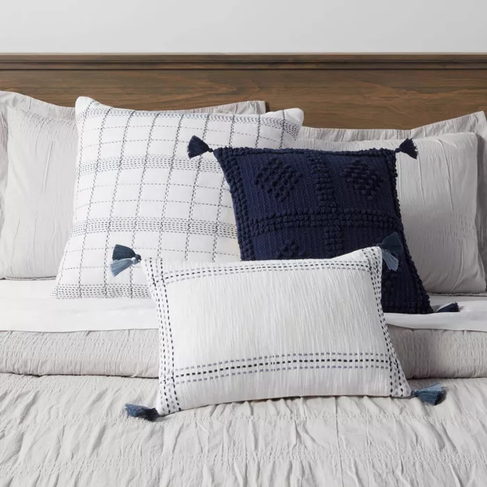 Oblong Slub Border Throw Pillow White/Navy - Threshold™ | Target