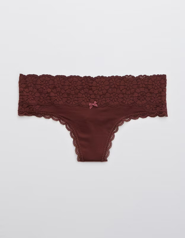 Aerie Sugar Cookie Lace Shine Thong Underwear | American Eagle Outfitters (US & CA)