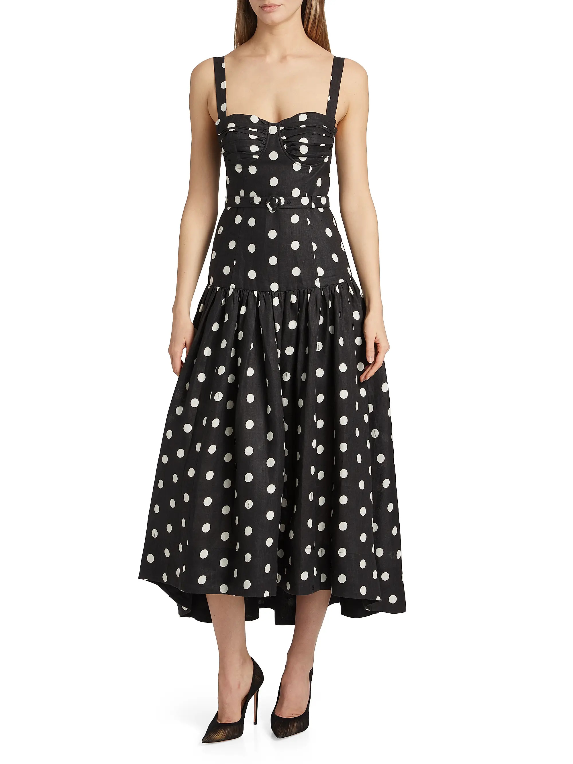 Drenica Polka Dot Linen Drop-Waist Midi-Dress | Saks Fifth Avenue