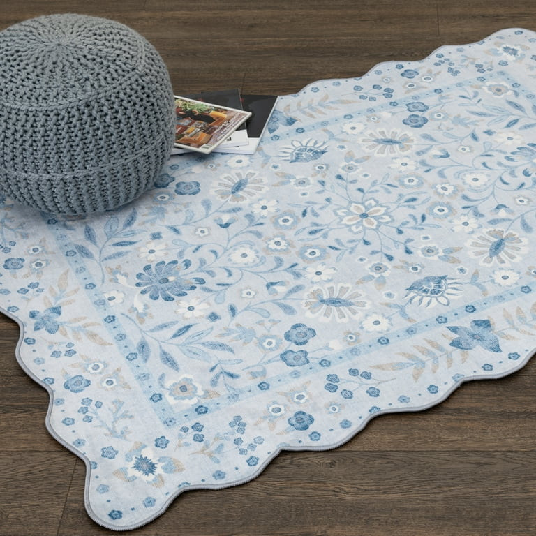 Mainstays Blue Persian Faux Fur Scalloped Indoor Area Rug, 4'x5'6" | Walmart (US)
