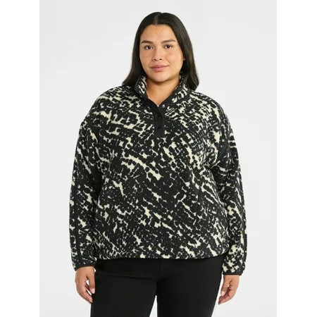 Terra & Sky Women s Plus Size Faux Shearling Quarter Snap Pullover Sizes 0X-4X | Walmart (US)