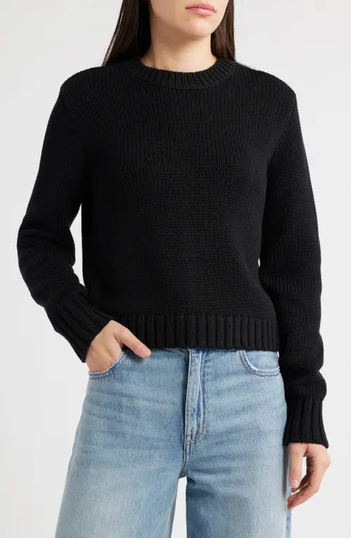 Madewell Solid Relaxed Cotton Sweater in Jet Black at Nordstrom, Size Xx-Small | Nordstrom