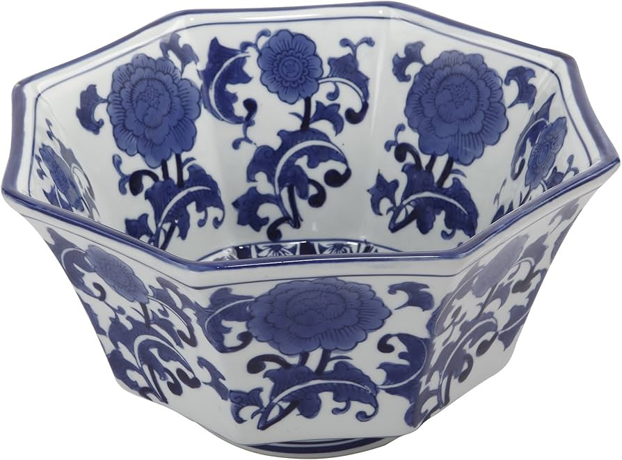 A&B Home, 10.5-Inch Ren Blue and White Centerpiece Bowl | Amazon (US)