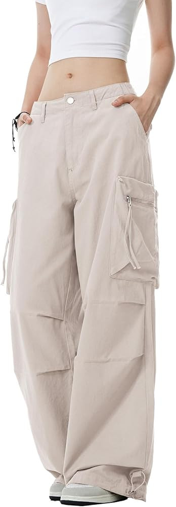 Womens Parachute Cargo Pants Y2K Baggy Cargo Pants Wide Leg Casual Joggers with Pockets | Amazon (US)