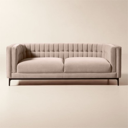Light Taupe Velvet Tufted Sofa Chesterfield Sofa
