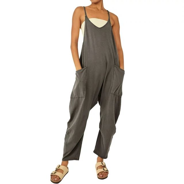 STARVNC Women Solid Color V Neck Sleeveless Pockets Jumpsuit | Walmart (US)