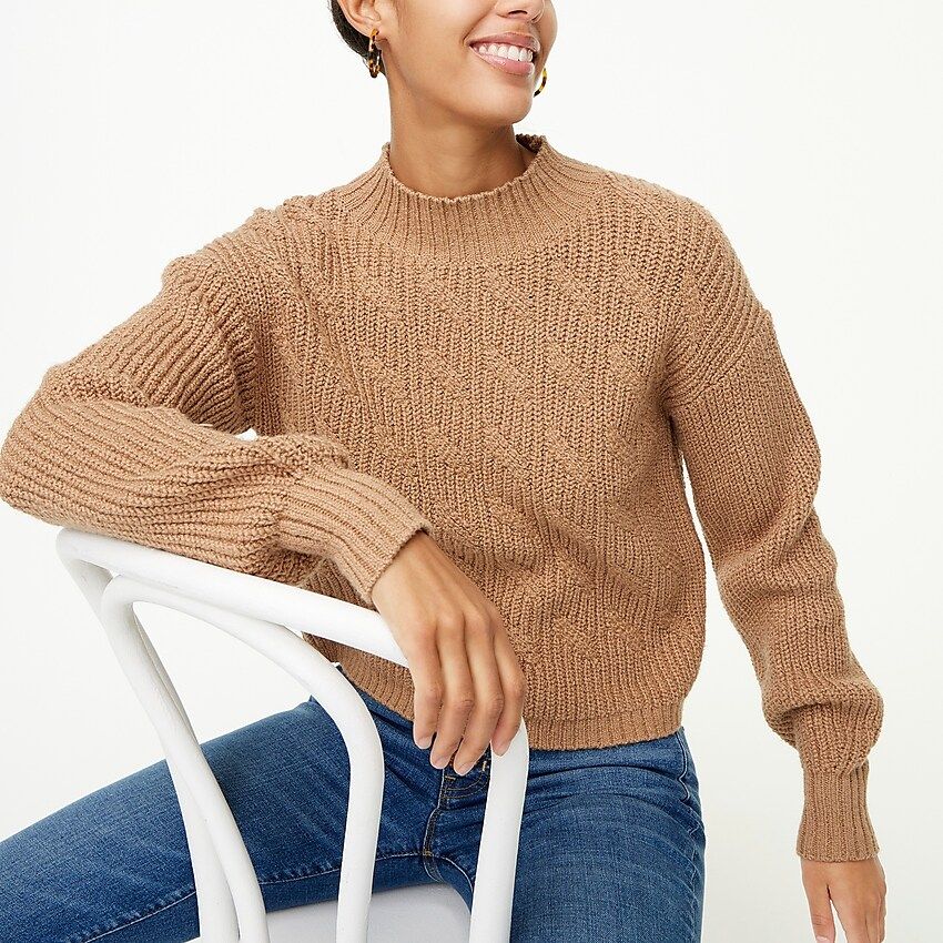 Cotton-blend cable mockneck sweater | J.Crew Factory