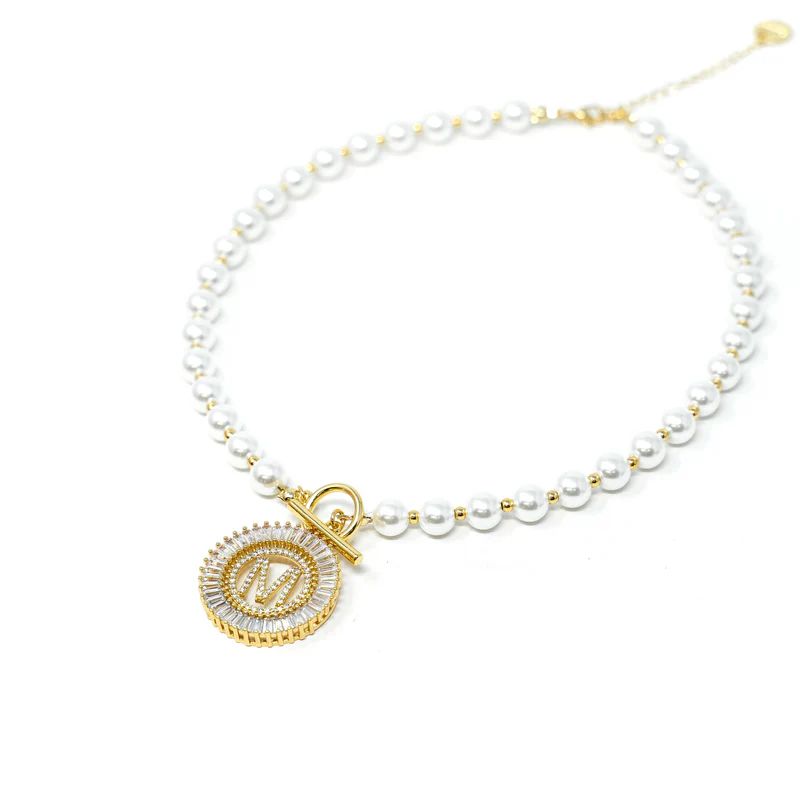 Pearl Chain Radiant Initial Necklace PREORDER | The Sis Kiss