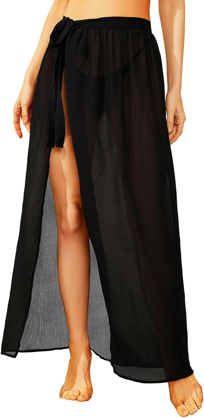 Holipick Long Sarong Beach Cover Up for Women Bathing Suit Wrap Skirt Swimsuit Cover Ups Swimwear | Amazon (US)