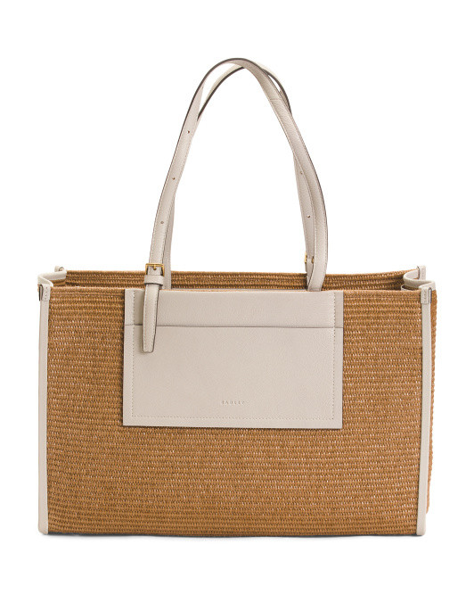 Raffia The Burlington Large Tote With Leather Trim | TJ Maxx